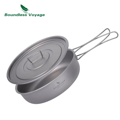 Sartén antiadherente para camping Boundless Voyage de 19 cm de titanio con tapa, ultraligera, para senderismo y exteriores 