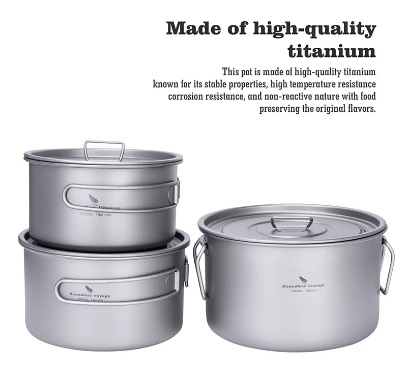 1.2L 1.8L 2.4L Titanium Pot 0.7L Camping Kettle Cookware