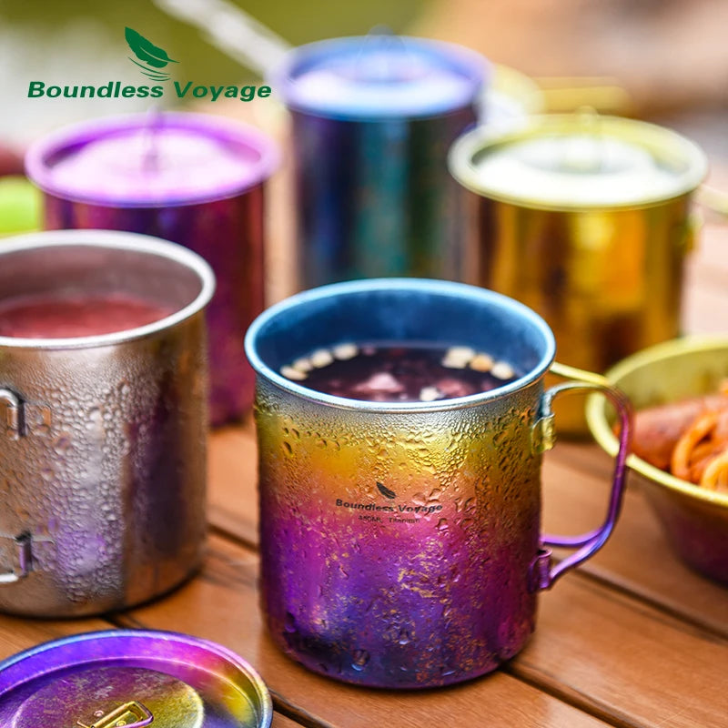 450ml Outdoor Camping Titanium Mug Colorful Tea Coffee Cup with Lid