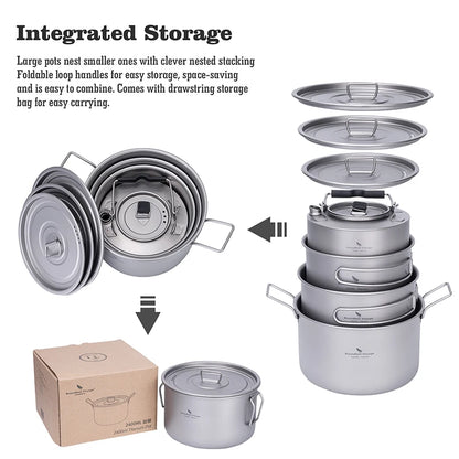 1.2L 1.8L 2.4L Titanium Pot 0.7L Camping Kettle Cookware