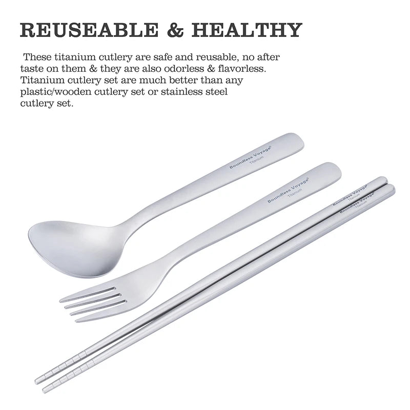 Camping Titanium Cutlery Set Outdoor Utensils Long Handle Soup Spoon Fork Chopsticks