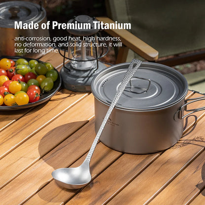 Long Handle Titanium Soup Ladle Metal Serving Skimmer Slotted Spoon