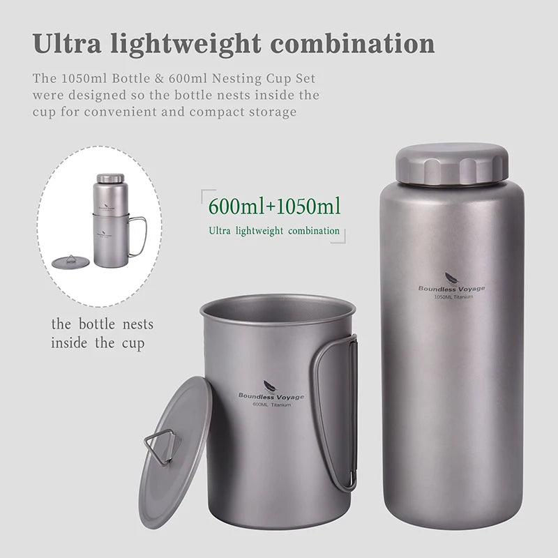 Titanium Water Bottle 1050ml Camping Canteen Cycling Sport Drinking Bottle