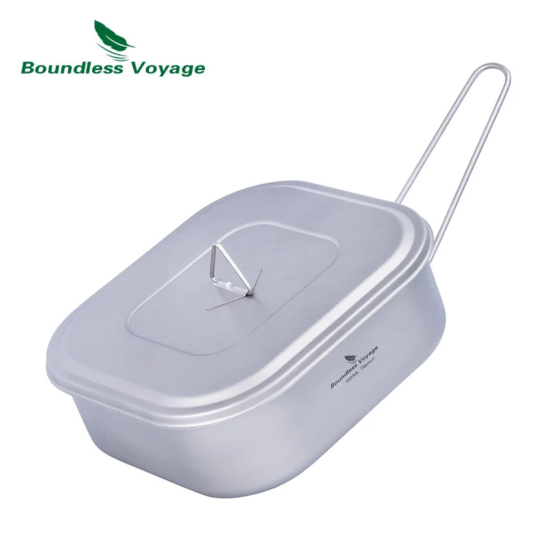 1000ml Titanium Military Mess Tin Camping Cookware Bento Box