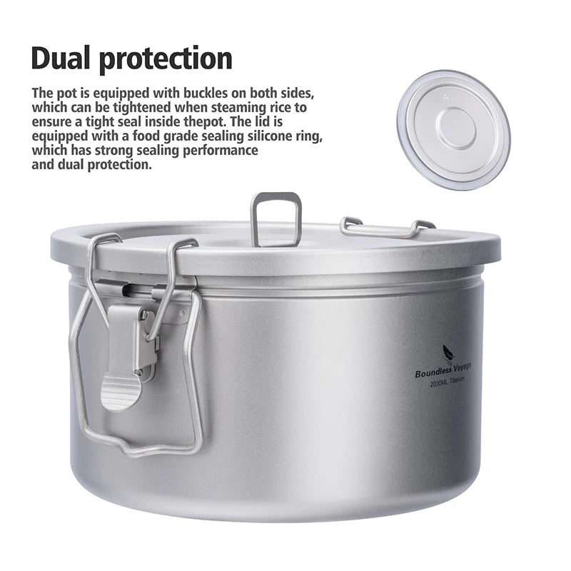 Olla de titanio ultraligera para acampar, olla multifuncional para arroz y sopa, para exteriores, portátil, para fuego abierto 