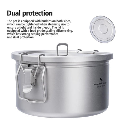 Olla de titanio ultraligera para acampar, olla multifuncional para arroz y sopa, para exteriores, portátil, para fuego abierto 