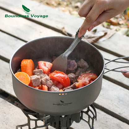 Camping Pot Pan Set Titanium Steamer Stockpot Fry Pan
