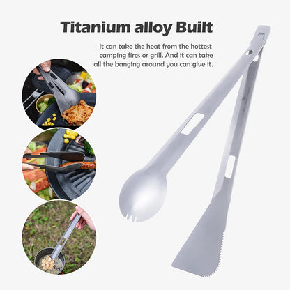 Titanium Alloy Multi Tong Spork Shovel Spatula All-In-One Utensil Portable Camping BBQ