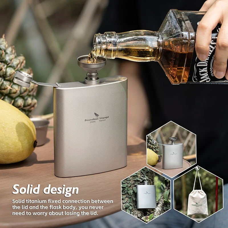 200ml Titanium Hip Flask Sake Cup with Funnel