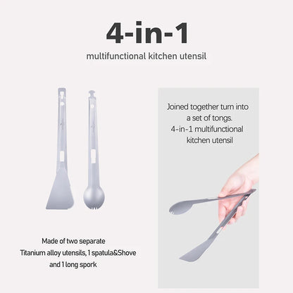 Titanium Alloy Multi Tong Spork Shovel Spatula All-In-One Utensil Portable Camping BBQ