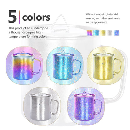 450ml Outdoor Camping Titanium Mug Colorful Tea Coffee Cup with Lid