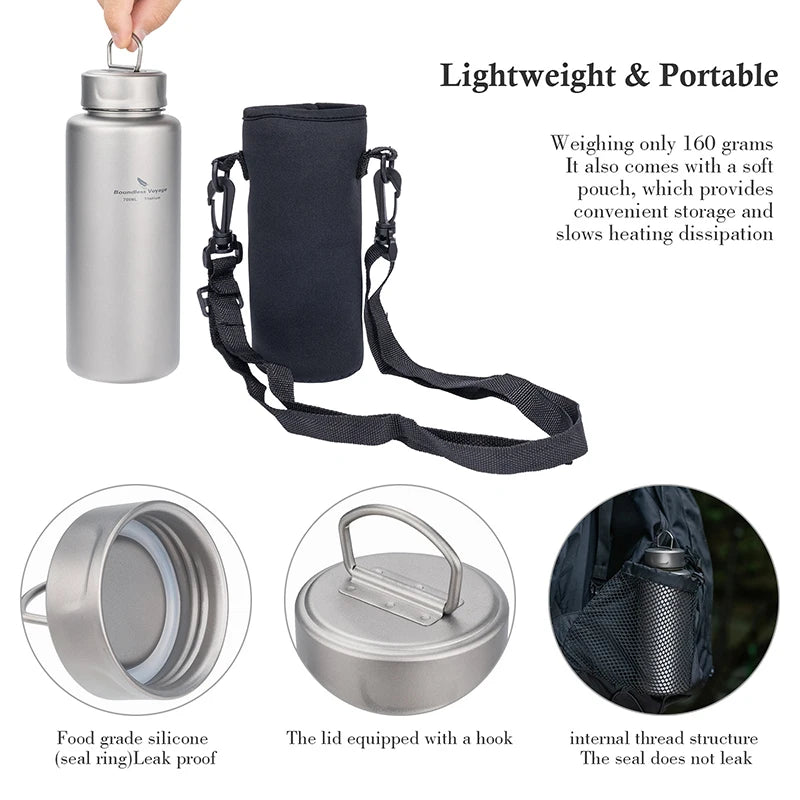 700ml Titanium Flask with Hook Ultralight Single Layer Metal Water Bottle