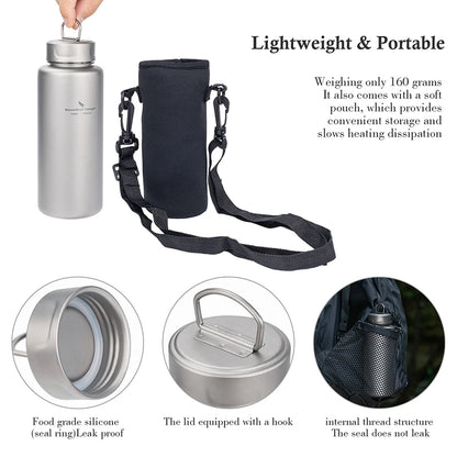 700ml Titanium Flask with Hook Ultralight Single Layer Metal Water Bottle