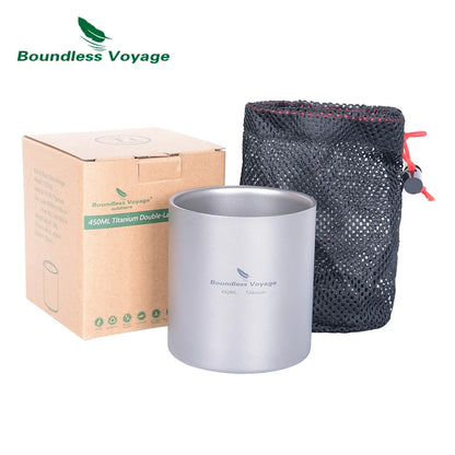 Titanium Cup Camping Mug Outdoor 4 in 1 Double Walled