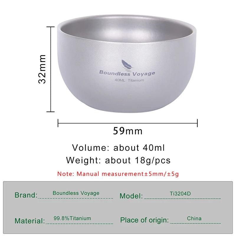 40ml Titanium Mini Tea Cup Double Walled Sake Cup
