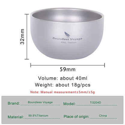 40ml Titanium Mini Tea Cup Double Walled Sake Cup