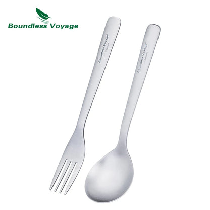 Camping Titanium Cutlery Set Outdoor Utensils Long Handle Soup Spoon Fork Chopsticks