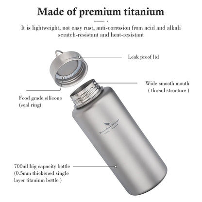 700ml Titanium Flask with Hook Ultralight Single Layer Metal Water Bottle