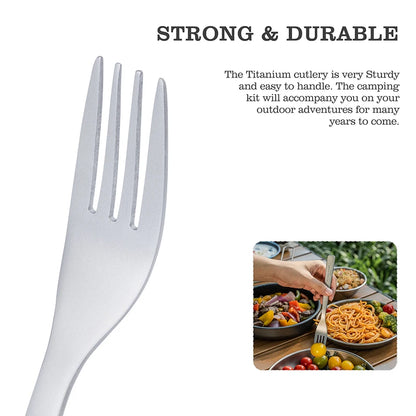 Camping Titanium Cutlery Set Outdoor Utensils Long Handle Soup Spoon Fork Chopsticks