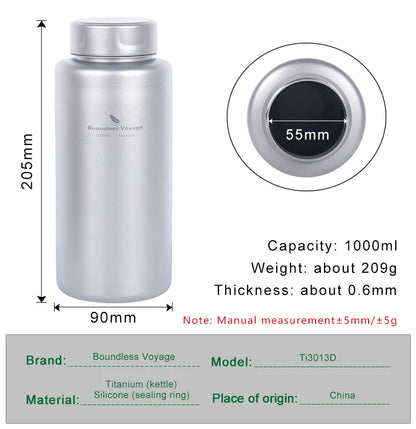 1L Titanium Bottle Leakproof Single-layer Sport Water Bottle