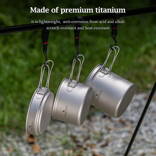 Ultralight Titanium Pot Pan Set Camping Cookware