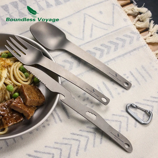 Titanium Cutlery Set Ultralight Utility Flatware Utensil Spoon Fork Knife