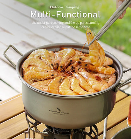 Camping Pot Pan Set Titanium Steamer Stockpot Fry Pan