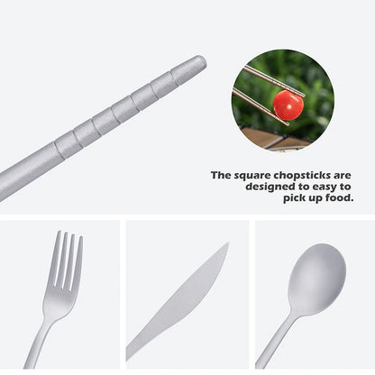 Camping Titanium Cutlery Set Long Handle Spoon Fork Knife