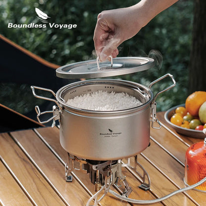 Olla de titanio ultraligera para acampar, olla multifuncional para arroz y sopa, para exteriores, portátil, para fuego abierto 