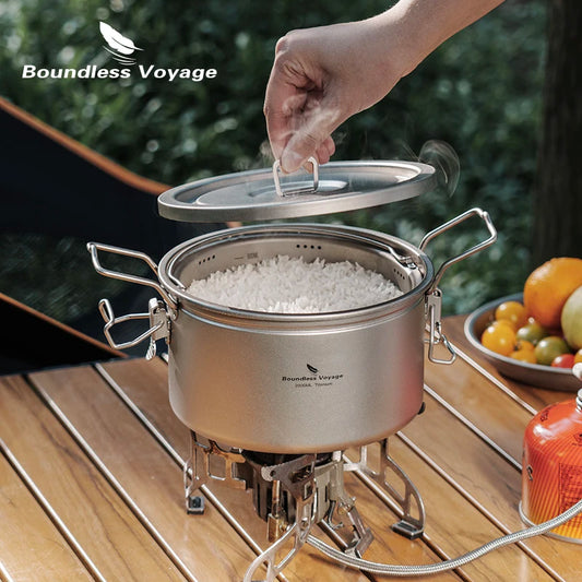 Olla de titanio ultraligera para acampar, olla multifuncional para arroz y sopa, para exteriores, portátil, para fuego abierto 