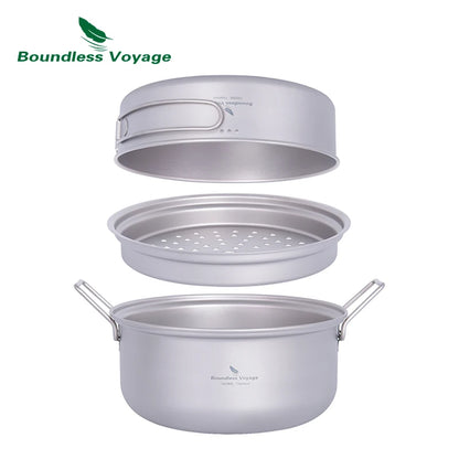 Camping Pot Pan Set Titanium Steamer Stockpot Fry Pan