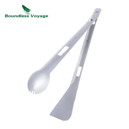 Titanium Alloy Multi Tong Spork Shovel Spatula All-In-One Utensil Portable Camping BBQ