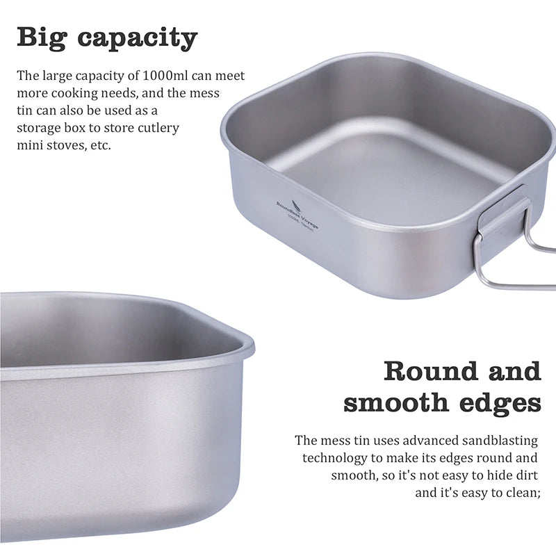 1000ml Titanium Military Mess Tin Camping Cookware Bento Box