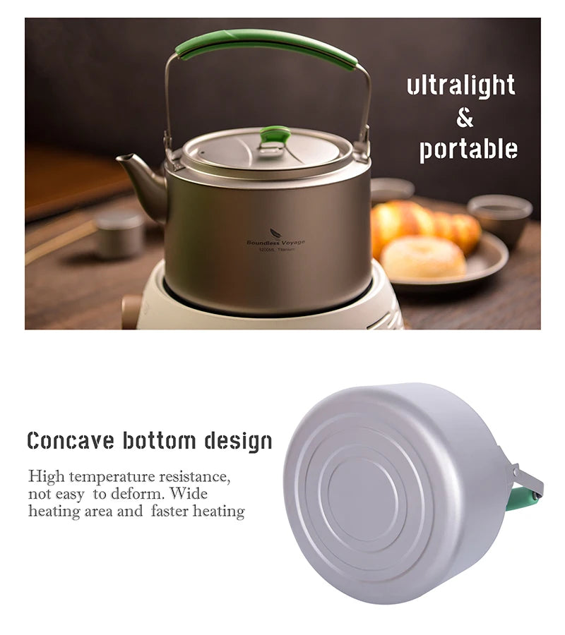 Boundless Voyage 800ml / 1.2L Camping Titanium Kettle Lightweight Tea Pot with Filter Outdoor Home Kitchen Coffee Water Kettle