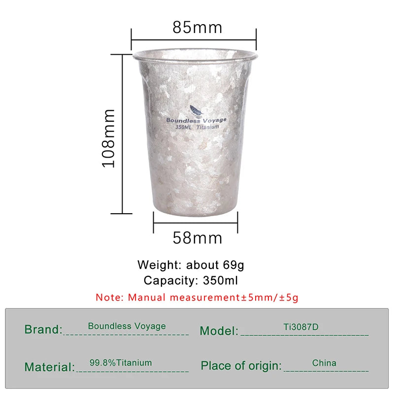 350ml Titanium Beer Cup Single Layer Mug Coffee Tea Cola Cup