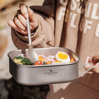 1000ml Titanium Military Mess Tin Camping Cookware Bento Box