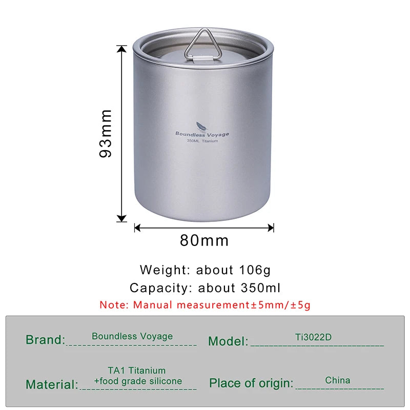 350ml Titanium Cup with Lid Double Walled Mug