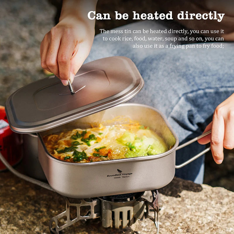 1000ml Titanium Military Mess Tin Camping Cookware Bento Box