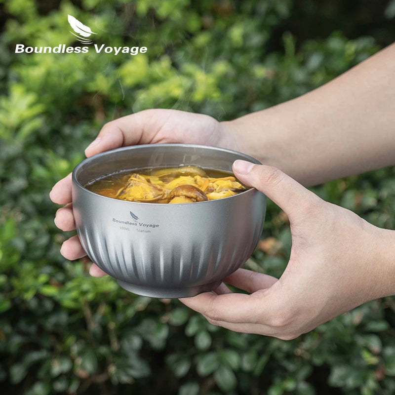 Double Walled Titanium Ultralight Portable Tableware Outdoor Camping Bowl