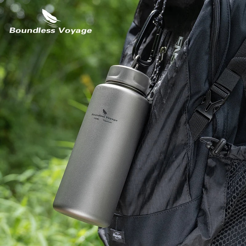700ml Titanium Flask with Hook Ultralight Single Layer Metal Water Bottle