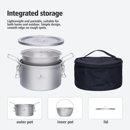 Olla de titanio ultraligera para acampar, olla multifuncional para arroz y sopa, para exteriores, portátil, para fuego abierto 
