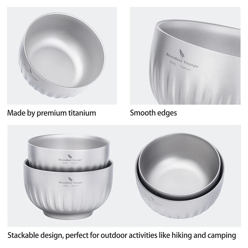 Double Walled Titanium Ultralight Portable Tableware Outdoor Camping Bowl