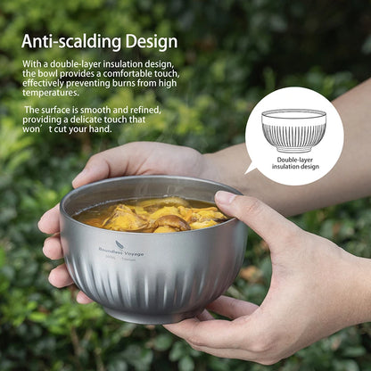 Double Walled Titanium Ultralight Portable Tableware Outdoor Camping Bowl
