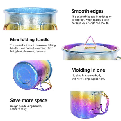 450ml Outdoor Camping Titanium Mug Colorful Tea Coffee Cup with Lid