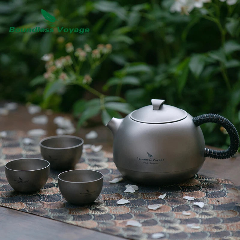 Titanium Teapot with Filter Ultralight 380ml Mini Kettle Cup Tea Set