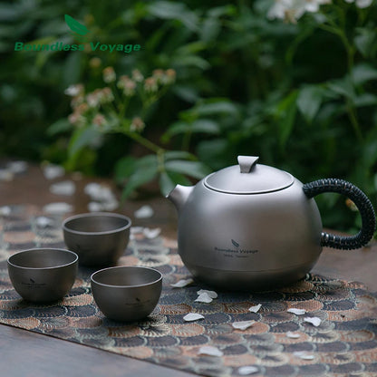 Titanium Teapot with Filter Ultralight 380ml Mini Kettle Cup Tea Set