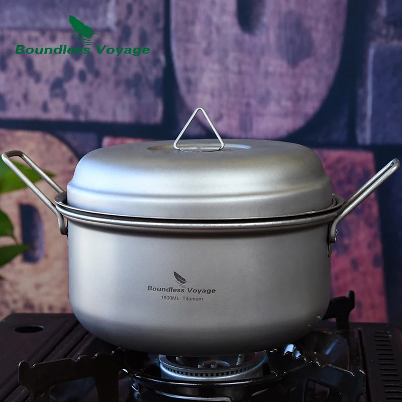 1.8L Titanium Steamer Camping Soup Pot Stockpot with Lid
