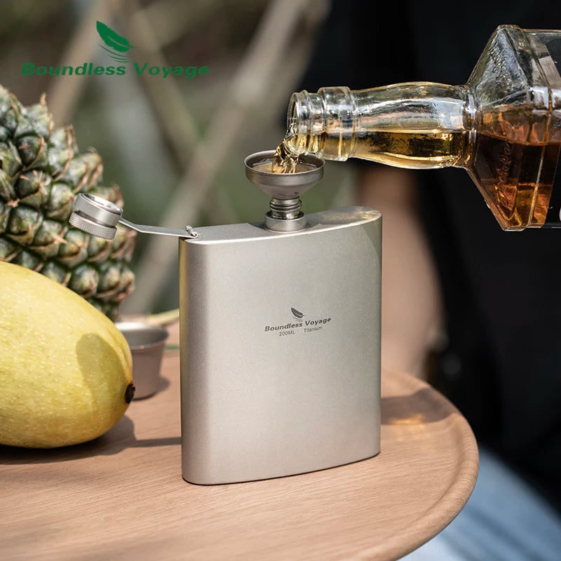 200ml Titanium Hip Flask Sake Cup with Funnel
