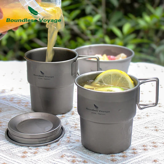 Boundless Voyage Titanium Coffee Cup 250ml Outdoor Portable European Stackable Mug Accompanying Water Bottle Juice Beer Mug