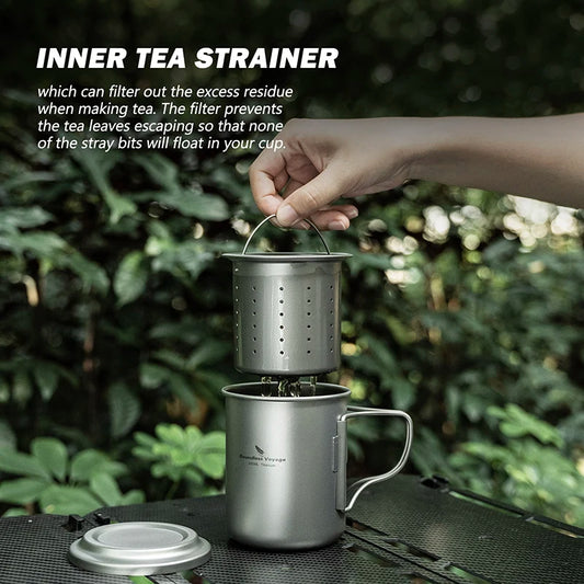 450ml Titanium Cup with Filter Outdoor Camping Tea Coffee Mug